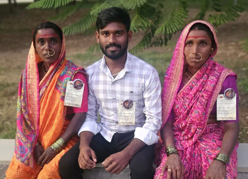 Kamalbai and Ranjabai Shelke with their son and nephew.